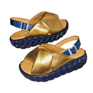 NEW 4CCCCEES Leather Plia Anda Heeled Sandals in gold  0126 10t5